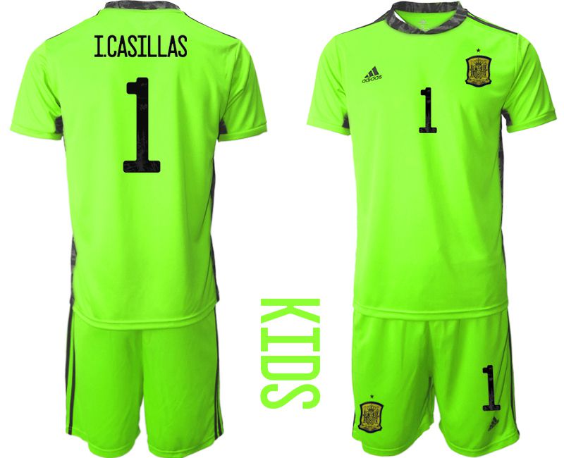 Youth 2021 World Cup National Spain fluorescent green goalkeeper #1 Soccer Jerseys1
